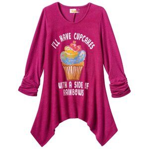 New! Trolls Movie Long Sleeve Sharkbite Tunic Top I'll Have Cupcakes